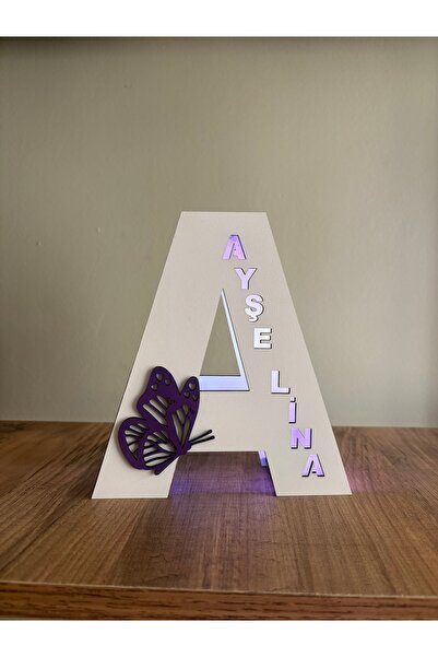 Runc Design Kişiye Özel İsimli LED Işıklı Ahşap Harf Lamba – Baş Harf Tasarım...