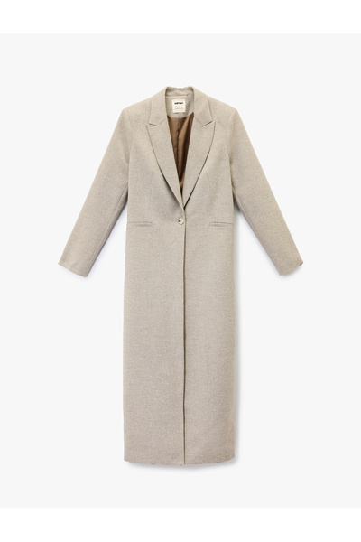 Koton سترة طويلة جدًا بأزرار وأكمام طويلة مع جيوب