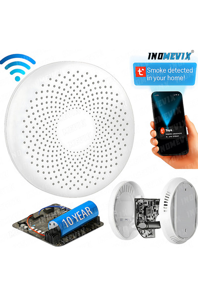 INOMEVIX Detector De Fum Si Co 2 In 1, Wifi, Baterie Pentru 10 Ani, 85 Db, Ac...