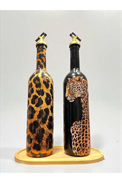 Mes Reves Handmade Leopard Patterned Glass Oil and Vinegar Bottle Set of 2 - ...