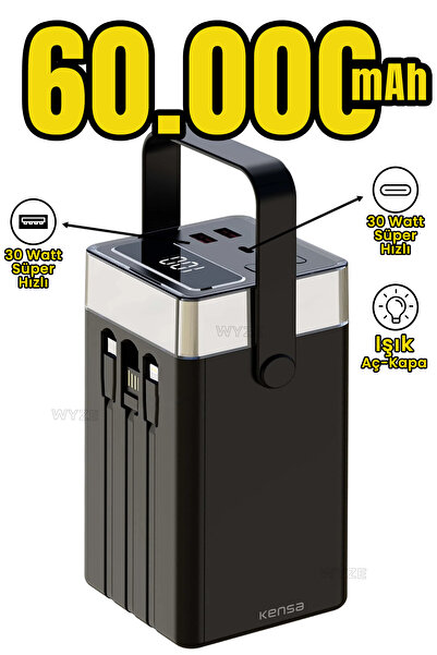Wyze 60.000 Mah 22.5 WATT PD Hızlı Kendinden Kablolu Taşınabilir Powerbank DE...