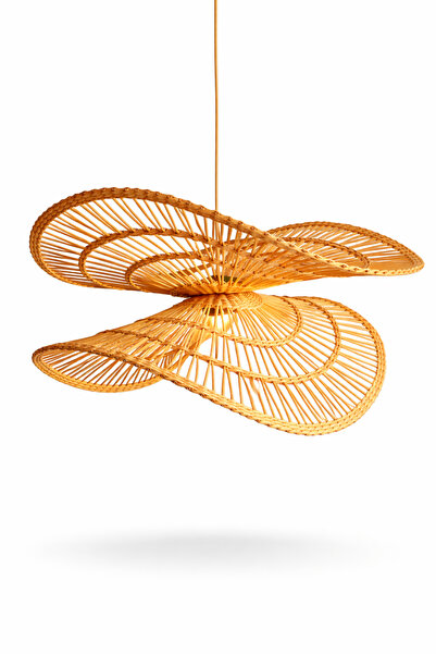 Joujou RIVA AVİZE 60 Cm Çap | El Yapımı Rustik Rattan Hasır Avize| Doğal İska...