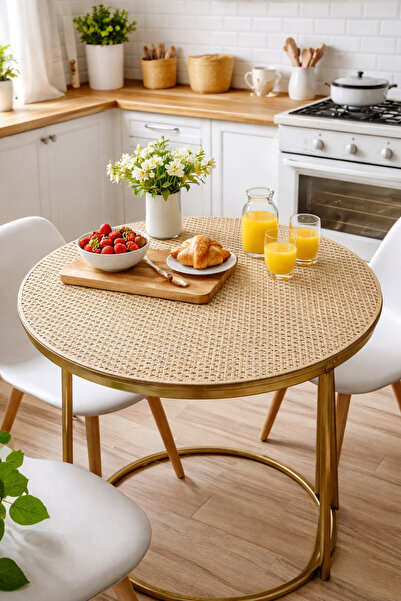 Rona Home Round Wicker Coffee Table Cover Pvc Lace Patterned Gold Luxury Dowr...