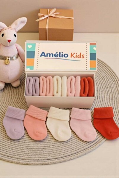 Amélio Kids Organic Cotton Unisex Premium Newborn Baby Socks in a Box of 5
