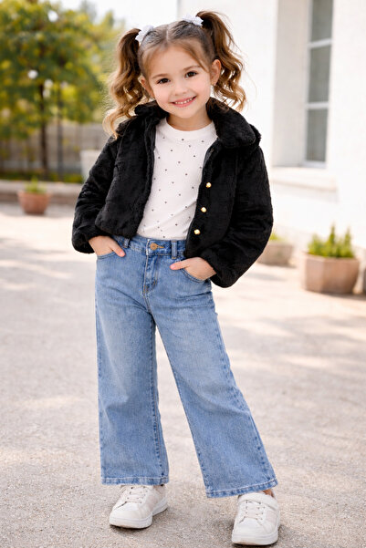 ÖZNUR Kız Çocuk Pudra Peluş Mont & pantolon üçlü Takım