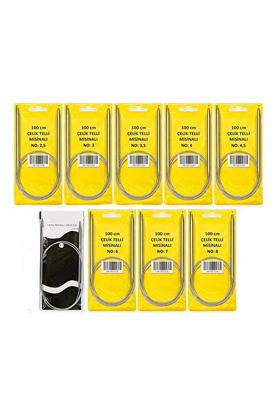 TıkTık AL Misinalı Çelik Telli Titanyum Örgü Şiş Seti 9 Adet (2,5-3-3,5-4-4,5...