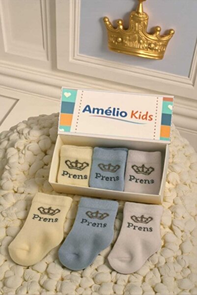Amélio Kids 3-Piece Boxed Newborn Prince Patterned Cotton Socks