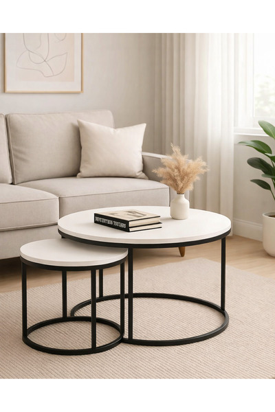 Golden Bark center table with modern design made of wood and black metal frame
