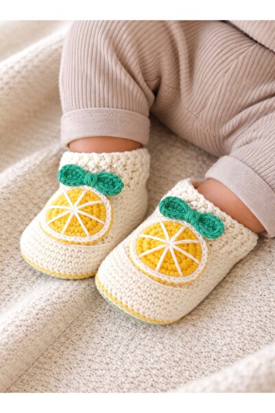 seraskids El Örgüsü Unisex Ekru Limon Desenli Bebek Kışlık Bot Patik – Yumuşa...