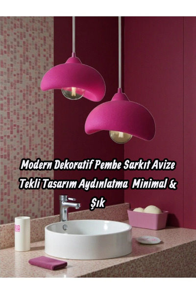 Dropcek eticaret İkili Pembe Beton Görünümlü Modern Sarkıt Avize, Vegan, Toz ...