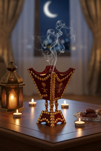 co arma مبخرة بخور كلاسيكية من التراث بشكل سيفين ونخلة - احمر 23*13 سم