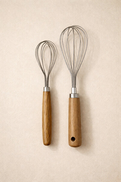 Bohemian Natural Wooden Handle Stainless Steel 2-Piece Whisk Set