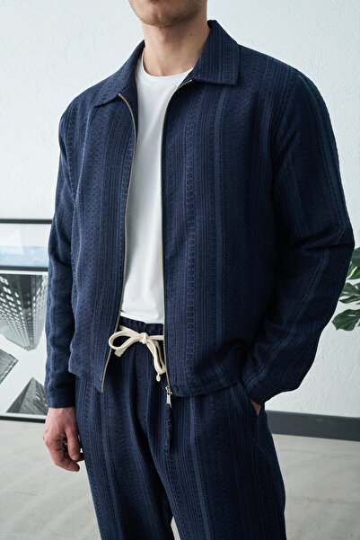 İLKCET MODA Чоловічий синій оверсайз-жакет з етнічним візерунком