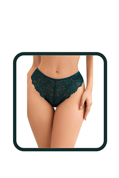 ZARVIA Dantelli Kalp Detaylı Şık Desenli Brazilian Stil Tanga Zümrüt Yeşili