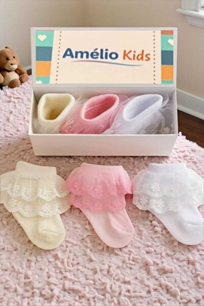 Amélio Kids Organik Pamuk 3'lü Bebek Tüllü Çorap