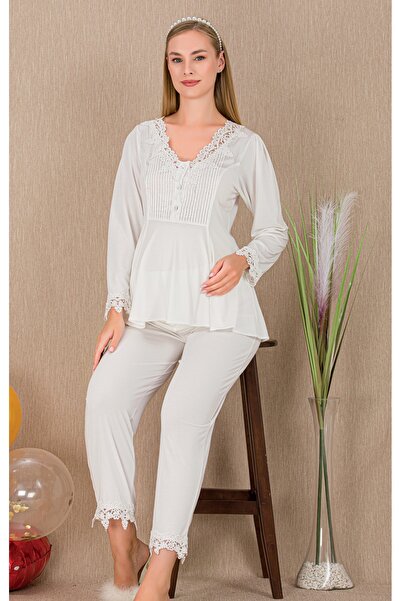 MOPİ Buttoned Guipure Detailed Collar Comfortable Long Sleeve Maternity & Pos...