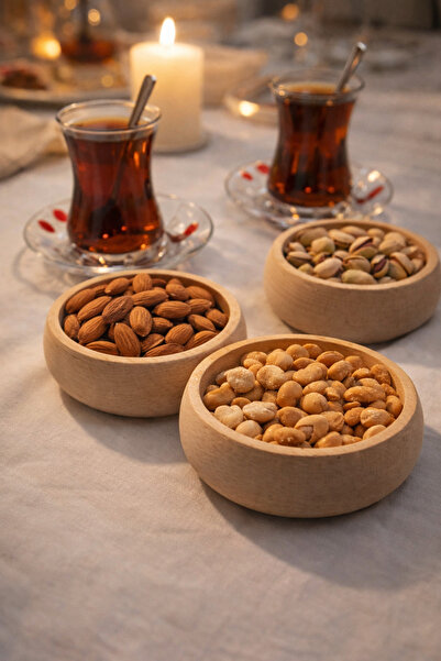 EMBazaar وعاء تقديم خشبي طبيعي مكون من 4 قطع بقطر 9 سم