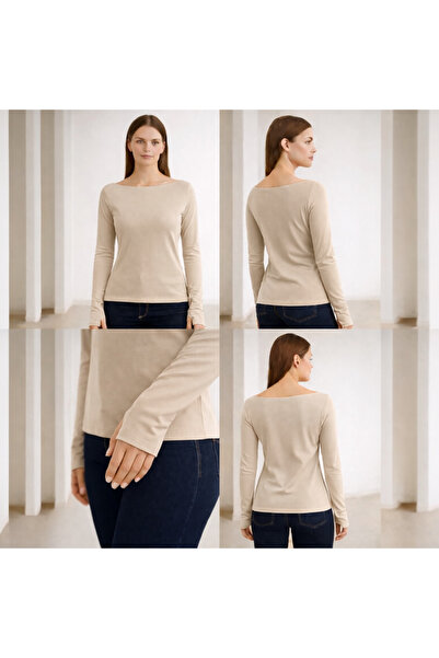 Hayalet قطن منسوج قماش مودال تي شيرت أساسي برقبة كاياك وفتحات للأصابع