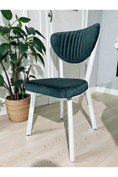 Sahra İNOVASYON Elma Sandalye Beyaz Metal YEŞİL Kumaş Mutfak Yemek Odası Bahç...