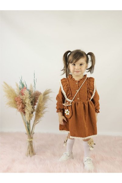 çilek bebe Girl's Skirted Salopet with Bag and Lace, Seasonal Holiday Dress (...