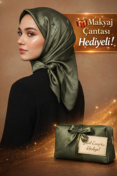 Armine وشاح حريري 100% – سلسلة نوستالجيا – مقاوم للانزلاق بلون أخضر كاكي 90×90