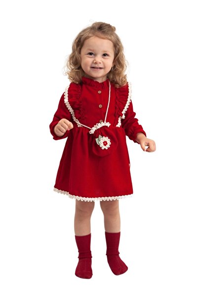 Nehirim Kids Kız Çocuk Çantalı Dantelli Uzun Kollu Kırmızı Mevsimlik Salopet ...