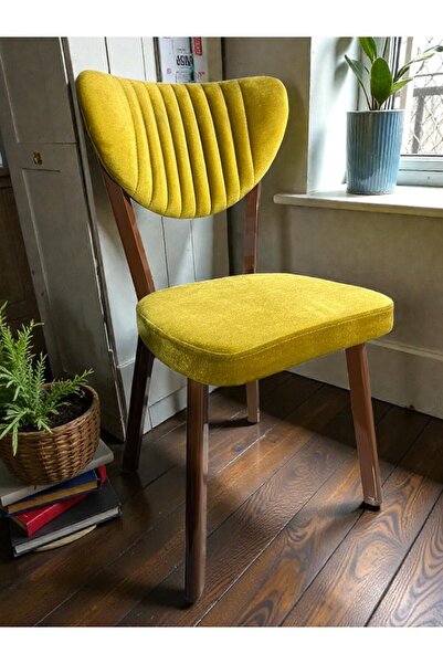 Sahra İNOVASYON Elma Sandalye Kahve Metal SARI Kumaş Mutfak Yemek Odası Bahçe...