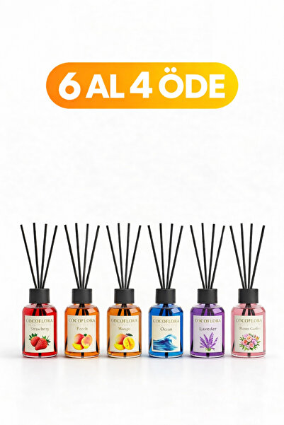 CocoFlora 6'LI 50ML ÇUBUKLU ODA KOKUSU SETİ(STRAWBERRY,FLOWER GARDEN,OCEAN,MA...