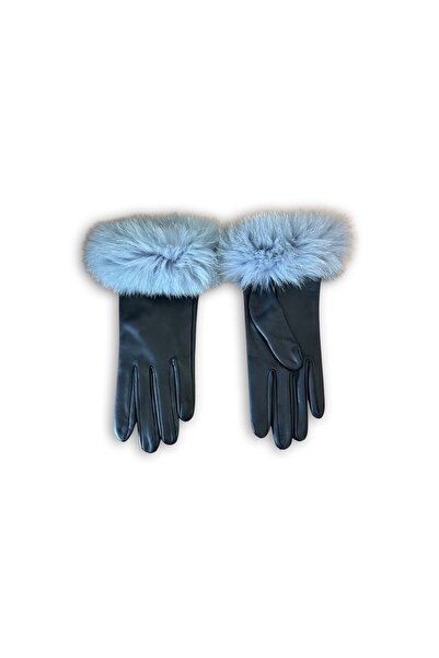 yosma Thing Siyah Mavi Deri Eldiven Kürk Kurk