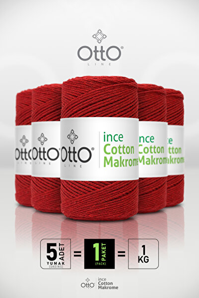 Otto خيط مكرامية قطني رفيع - أحمر - عبوة من 5 قطع - 2 مم/200 جرام/170 متر - خ...