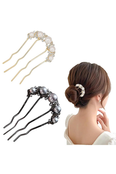 OEM Set of 2 metal hair clips with pearl inserts, premium material, double U-...