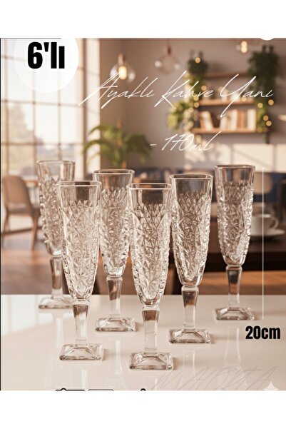 adana avm Crackle Ayaklı Kahve Yanı Su Bardağı Ayaklı Cam Bardak 6 Adet