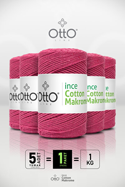 Otto Macrame din bumbac subțire - Fucsia - Pachet de 5 - 2mm/200gr/170m - Mac...
