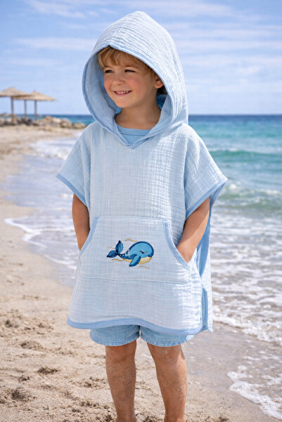 NOİSY TEKSTİL 4-Layer Muslin Embroidered Hooded Poncho |   Beach & Pool |   1...