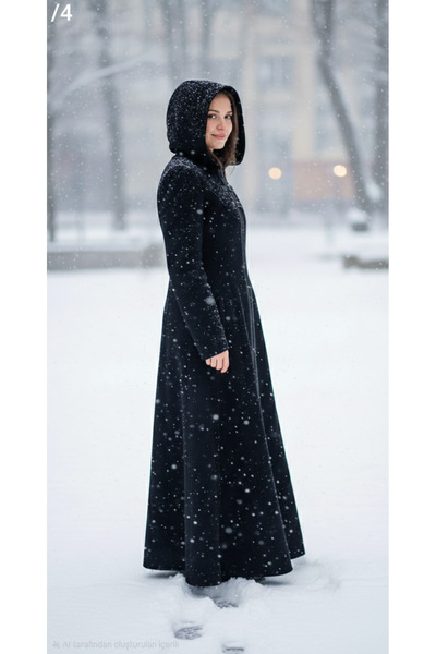 Vivien Kadın Fermuarlı Çıkarılabilen Kapşonlu Kaşe Tesettür Manto