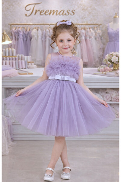 TREEMASS Abiye Kız çocuk Elbisesi Tüllü Saten İncili Düğün ve Doğum Günü
