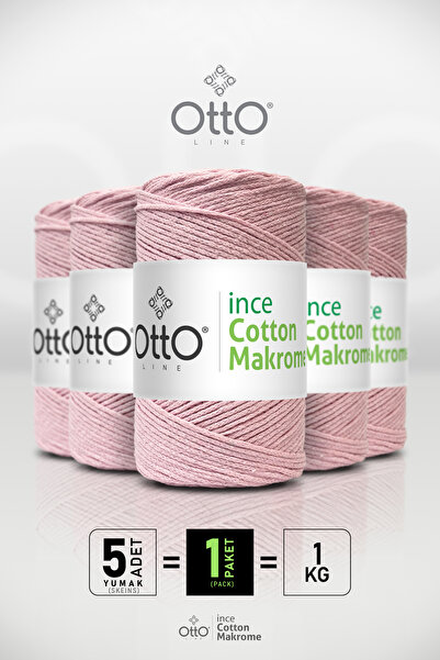 Otto خيط مكرامية قطني رفيع - وردي فاتح - عبوة من 5 قطع - 2 مم/200 جرام/170 مت...