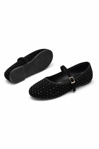 redtan Women's Black Stone Suede Ballerinas with Single Strap, Stylish Model,...