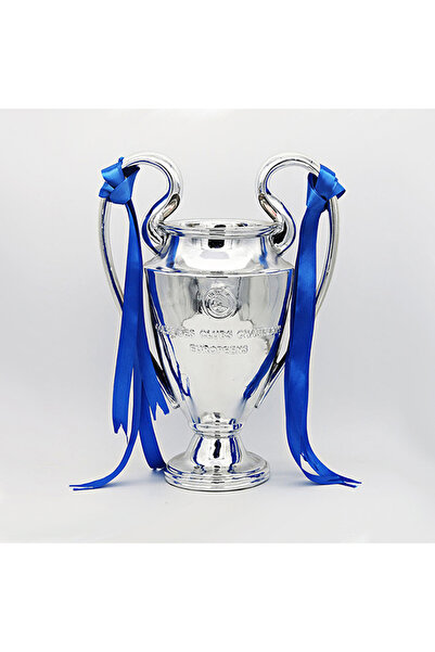 OEM Champions League trophy, silver-plated resin, 32 cm, with blue satin ribbons