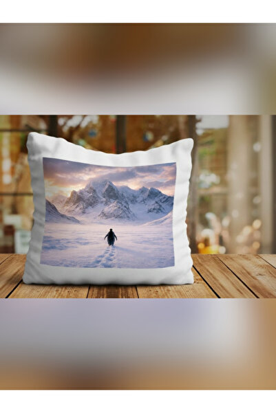 Miracix Penguen Tasarımlı Resimli Beyaz Yastık Tek Yön Baskı – Fotoğraf ve Ya...