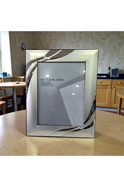 BSP إطار صورة معدني بمظهر فضي، مقاس الصورة: ارتفاع 15 سم، عرض 20 سم (مع زجاج)