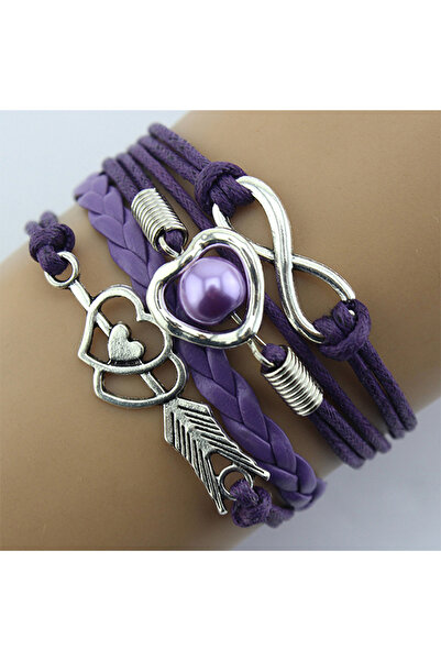 OEM Women's eco-leather bracelet with heart and infinity pendant, adjustable,...