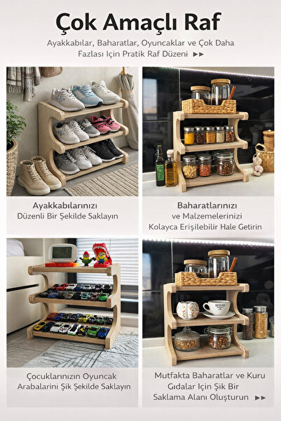 DİNGODAWOODENWORK 3 Katlı Çok Amaçlı MDF Raf