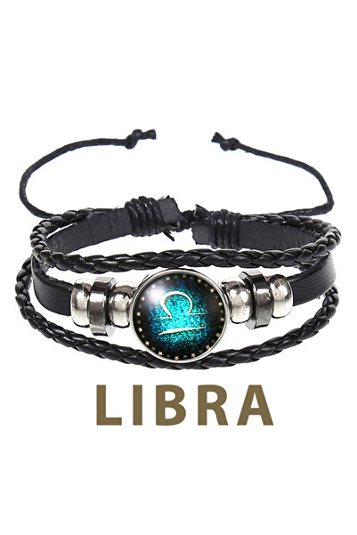 OEM Brățară din piele cu pandantiv zodiacal, unisex, reglabilă (Balanță)