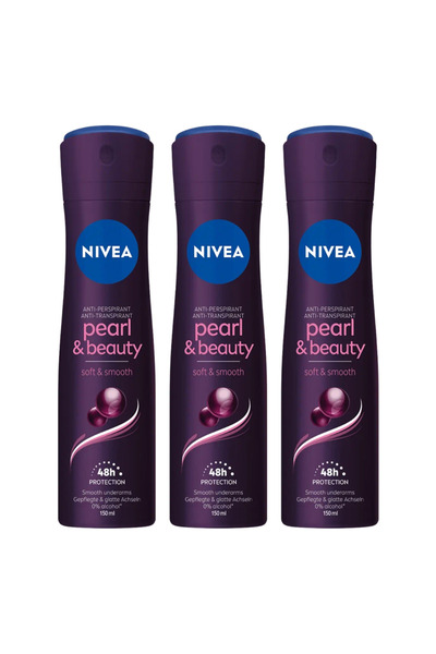 NIVEA Set spray antiperspirant Pearl & Beauty Soft Smooth pentru femei, 3 x 1...