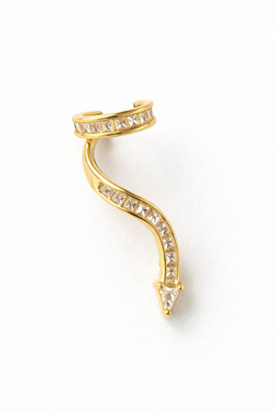 Leo'Stone Yılan Tasarım Dizi Baget Zirkon Taşlı Kıkırdaklı Earcuff Küpe Gold