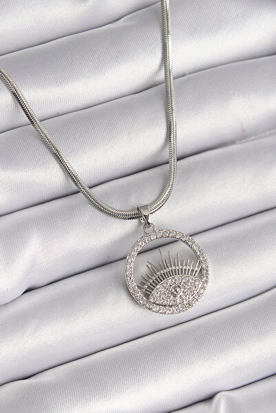 Skygo 316L Çelik Gümüş Renk İtalyan Zincir Zirkon Taşlı Göz Model Kadın Kolye...