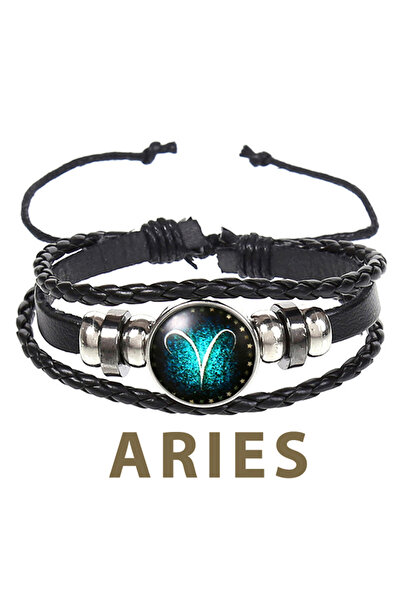 OEM B7Z Aries Leather Bracelet with Zodiac Pendant, Unisex, Adjustable