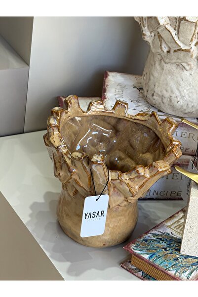 YASAR CONCEPT Vază din ceramică în relief Atelier maro 19x22 cm