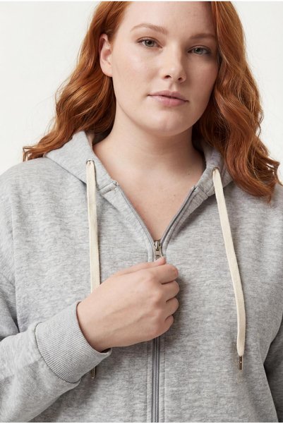 Ebsumu Women's Large Size Zippered Thick Gray Sweatshirt